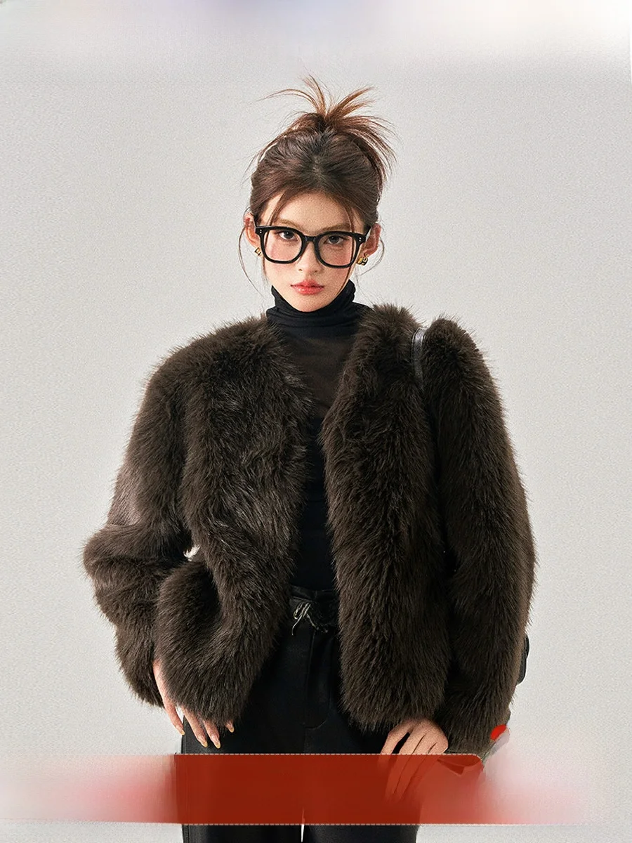 

WESTAYONE Women's Autumn Winter Fur Coat Slimming Ele Faionable ort Sle V-Neline No Hat Youth Size Premium Quali
