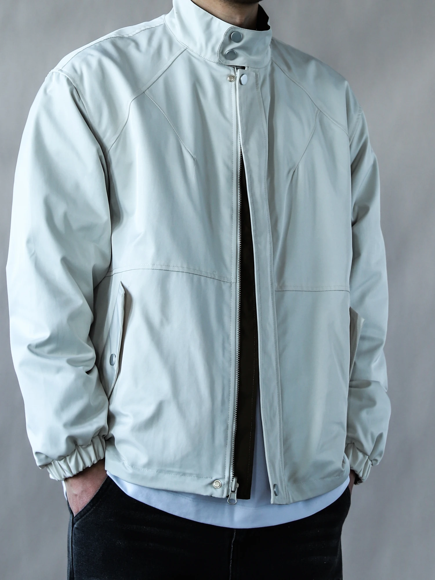 

American Retro Stand Collar Jaet Men Loose Zipper Outerwear Mili White Casual Simple Jaet 2026 Casual Sle Men's Clothing