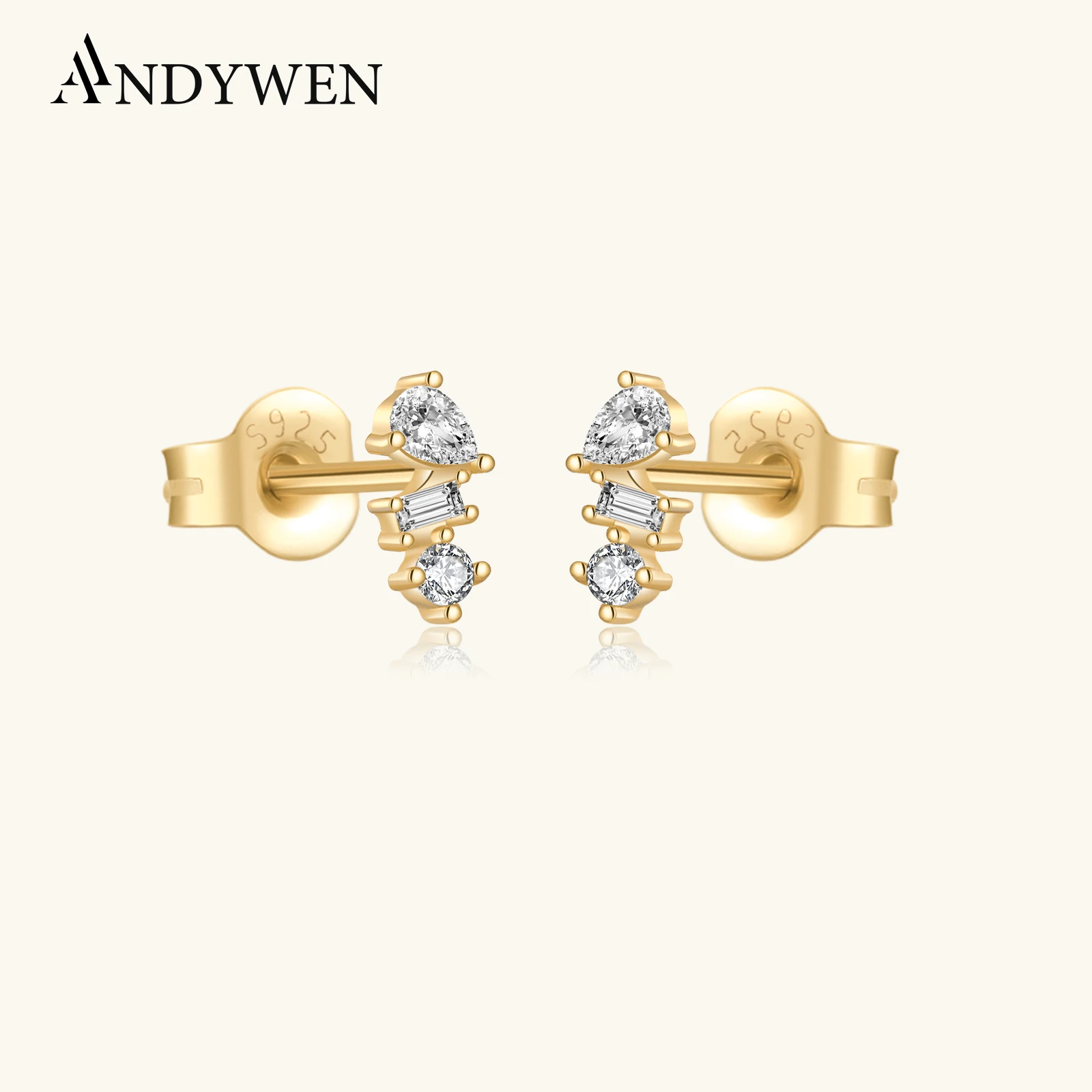 

ANDYWEN Gold 925 Sterling Silver Crystal CZ Stud Earring Clips Piercing Pendiente Luxury Fine Jewelry 2024 Jewels Clips