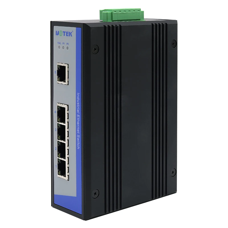 

UOTEK 10/100/1000 Мбит/с 5-портовый неуправляемый коммутатор Gigabit Ethernet с двойным входом питания Промышленный Ethernet-коммутатор на DIN-рейке UT-6405G-220