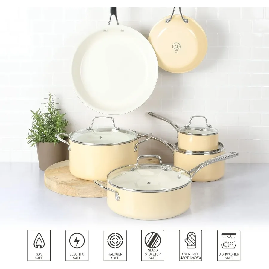 مجموعة أواني ومقالي من الألومنيوم ذات المقياس الثقيل من Lockton Premium غير لاصقة من مادة PFA خالية من السيراميك مكونة من 10 قطع - زبدة كري #5