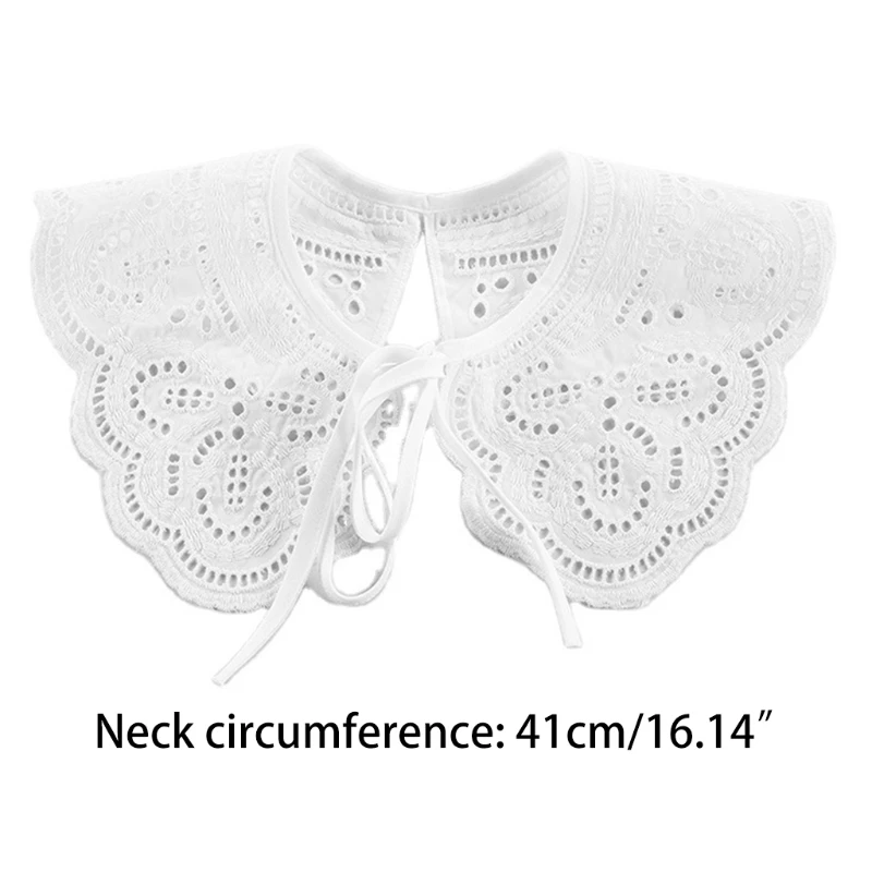 For Womens Hollow Out Dragonfly White False Fake Collar Lolita Jacquard Floral Lace Big Shawl Decorative Necklace Short Poncho