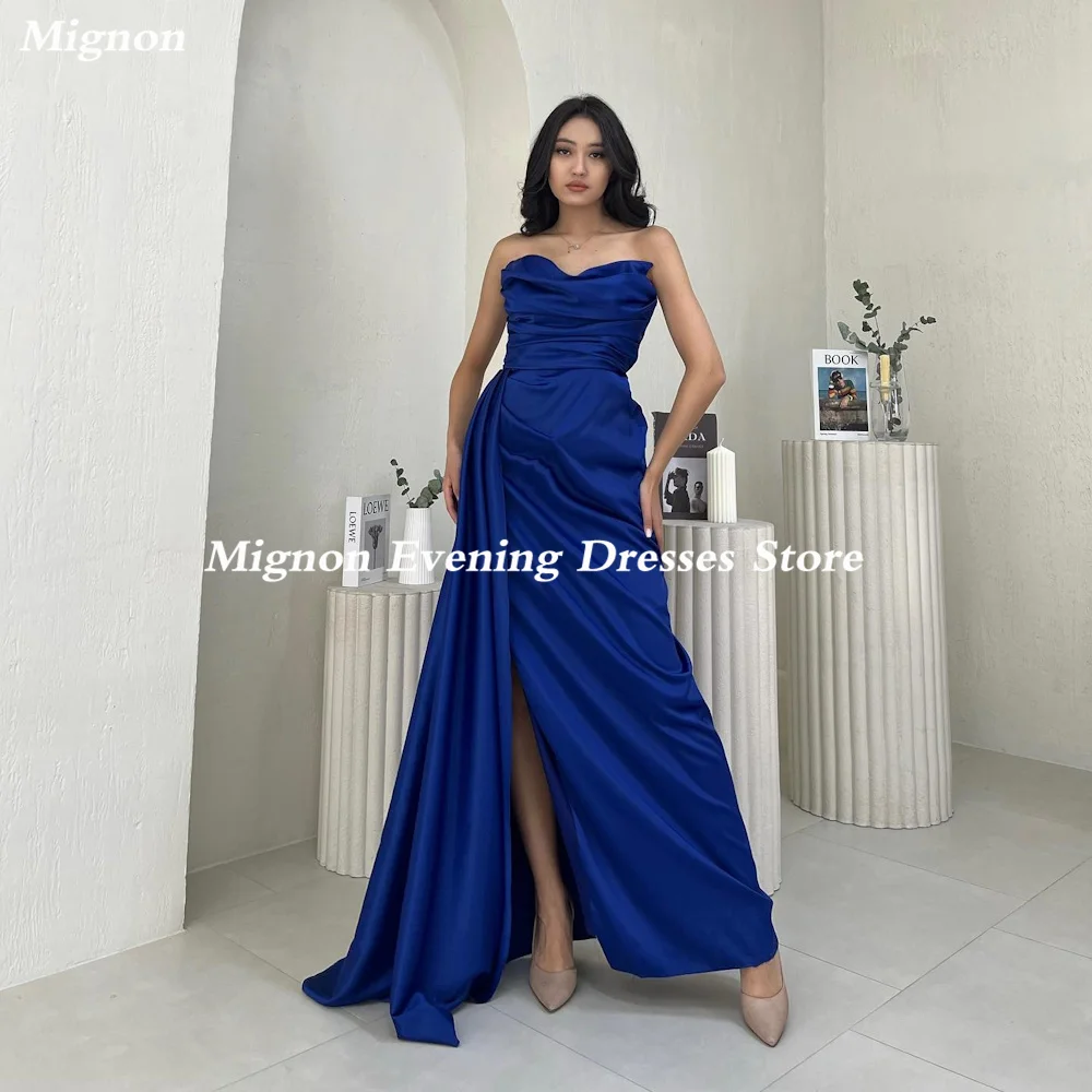 

Mignon Satin A-line Strapless Arab Ruffle Prom Gown Floor Length Saudi Evening Formal Elegant Party Dress for Women 2023