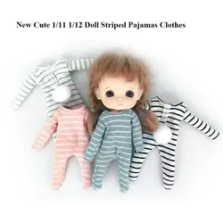 귀여운 OB11 옷 잠옷 스트라이프 점프수트 수면 옷, 1/12BJD 인형 액세서리, 바디 몰리 드레스 스커트, 여아용 선물