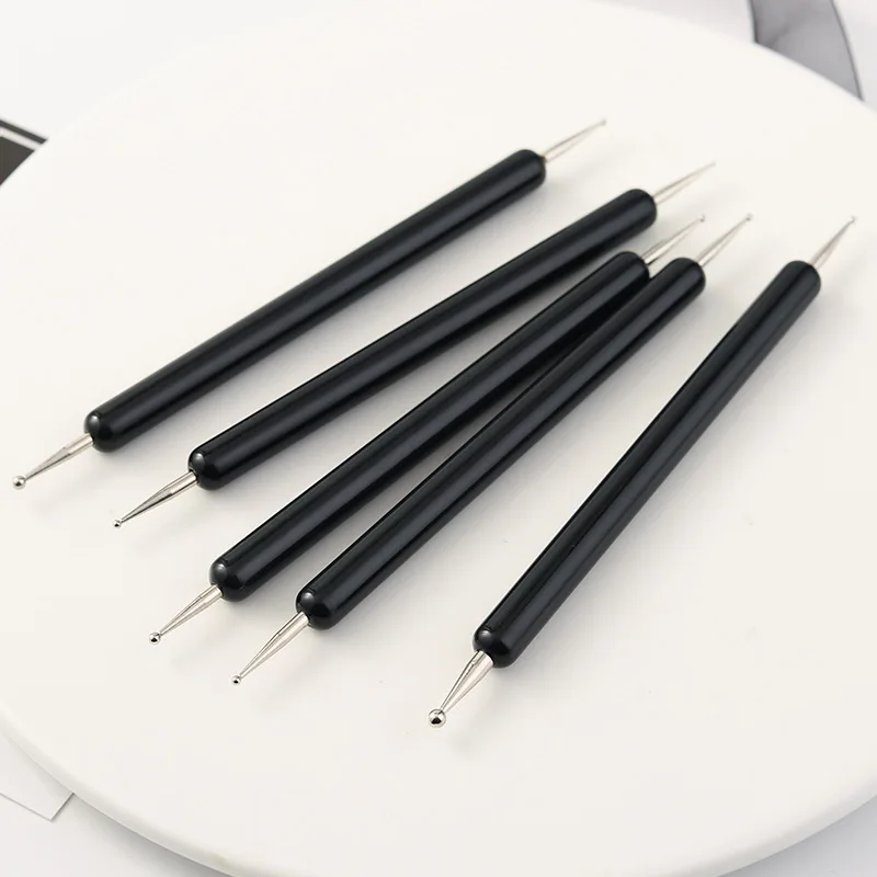 5 pz/set Double-End Nail Art Punteggiatura Penna 1/1.3/2.1/2.8/3mm Nero Penne Per Pittura FAI DA TE Modellazione Pittura/Disegno Punteggiatura Penna Strumento