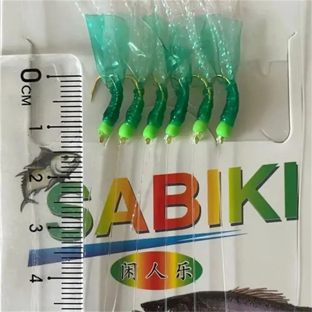 Green Rubber Sabiki Rigs Golden Hooks Carbon Steels Fishing String Hooks Tied Hooks Feather Lures Sabiki Lure Carp Fishing
