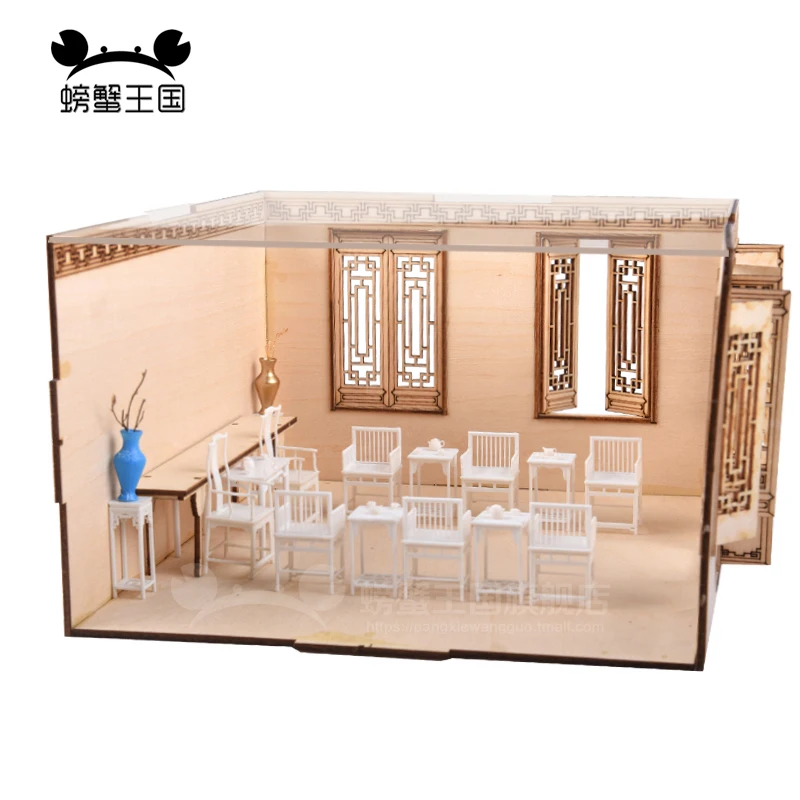 1:25 Miniature Dollhouse Furniture Wood Construction Roombox Container Prefabricated House Mockup LivingRoom Bedroom Dining Room