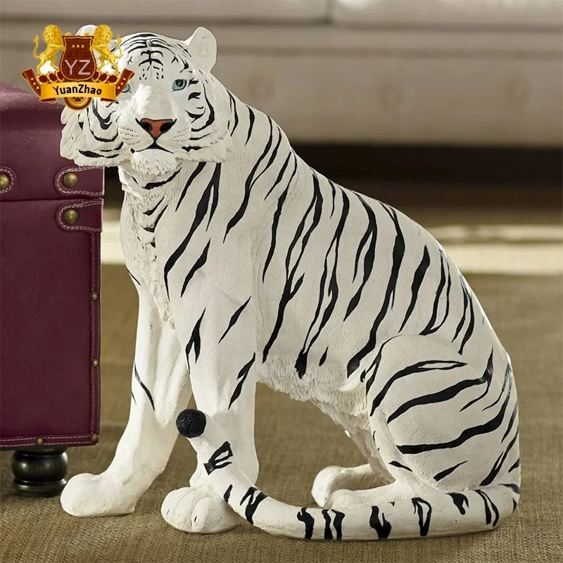 For Sale Life - Size Rest Tiger Resin Sitting Pose Statue Bengal Tiger Fiberglass Mascot Ornament with Stunning Look