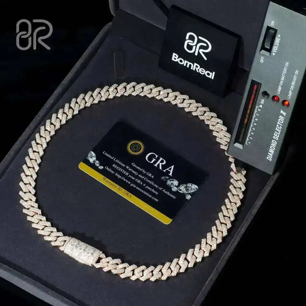 

10 мм Iced Out Vvs Муассанит Кубинское ожерелье Stock Bling 925 Серебро Муассанит Алмаз Кубинская цепочка с звеньями Хип-хоп Мужская ювелирная цепочка
