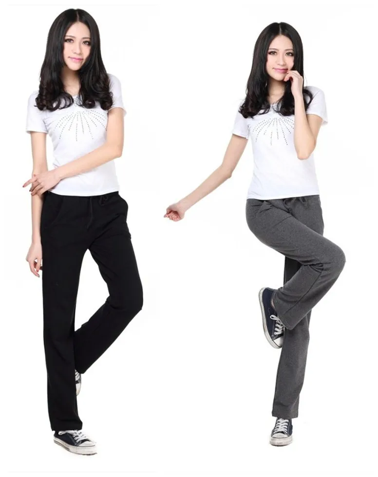 High Elastici Pure Cotton Thin Straight Leg Yoga Sports Pants for Women Casual Loose Fit Long Trousers Versatile Student Sw...