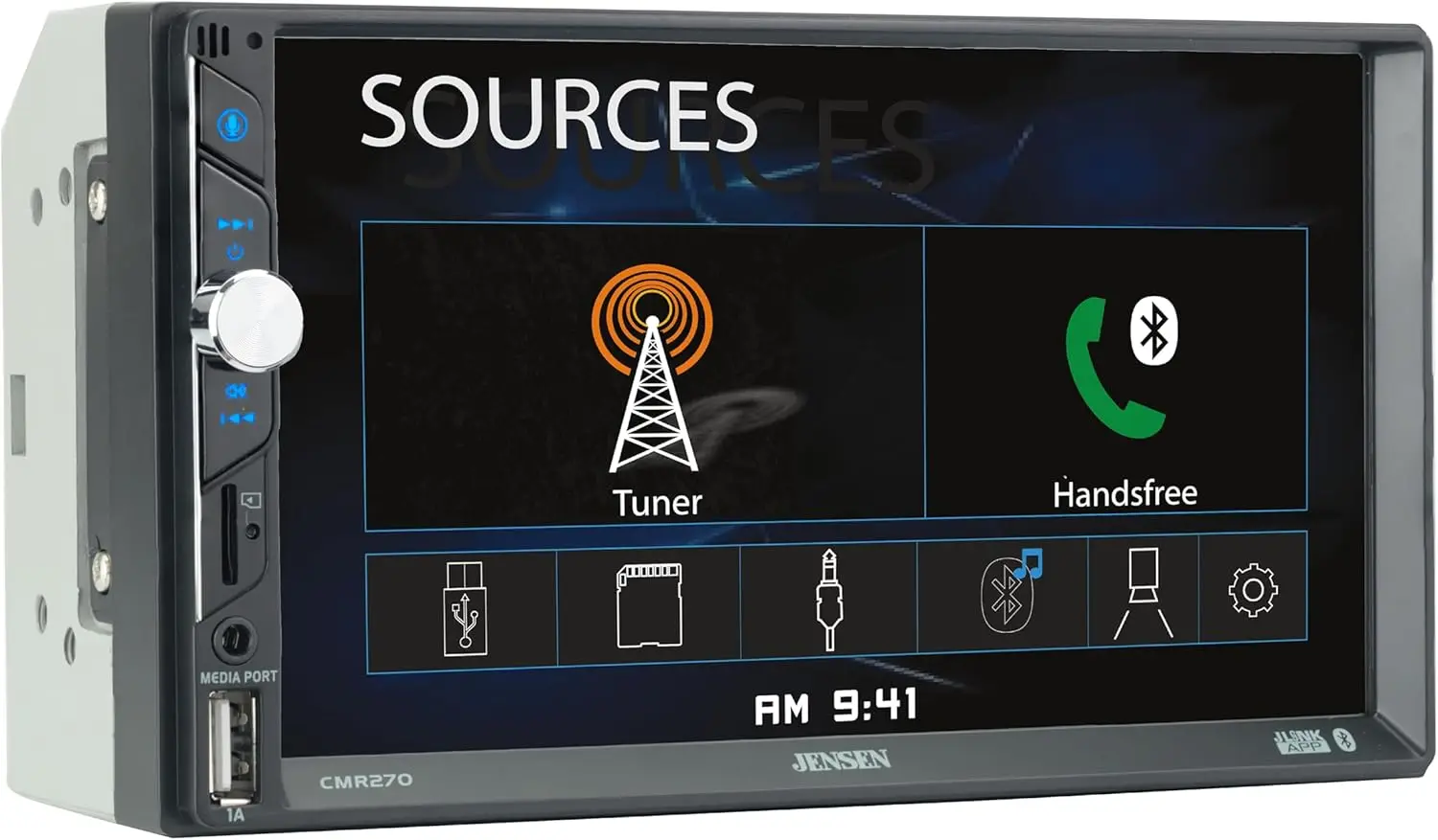 

CMR270 Автомобильная стереосистема со светодиодным сенсорным экраном 7 футов, Bluetooth, резервная камера, быстрая зарядка через USB, microSD, Push to Talk