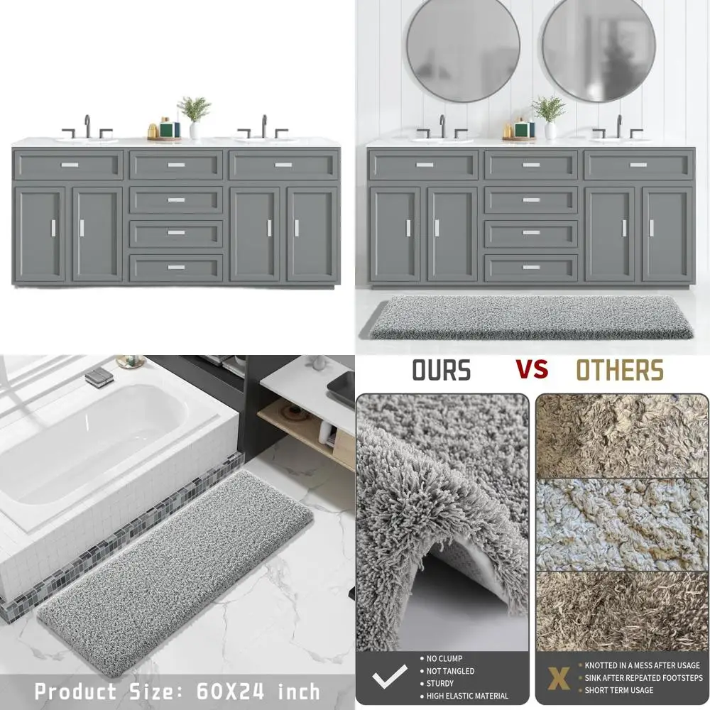 

Ультра плюшевый лохматый коврик для ванной, мягкий и нескользящий, быстросохнущий, впитывающая микрофибра, можно стирать в машине, толстый серый коврик для ванной комнаты 60x24 f