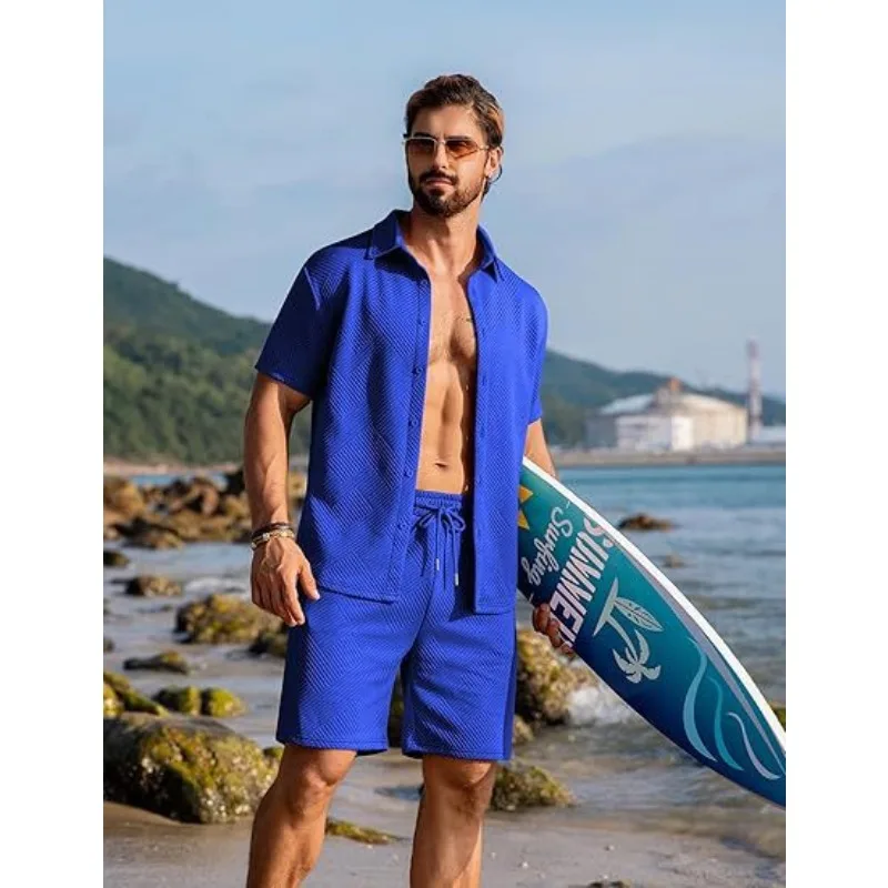 New Knitted Sweater Summer Casual Textured Beach Short-sleeved Shorts Suit
