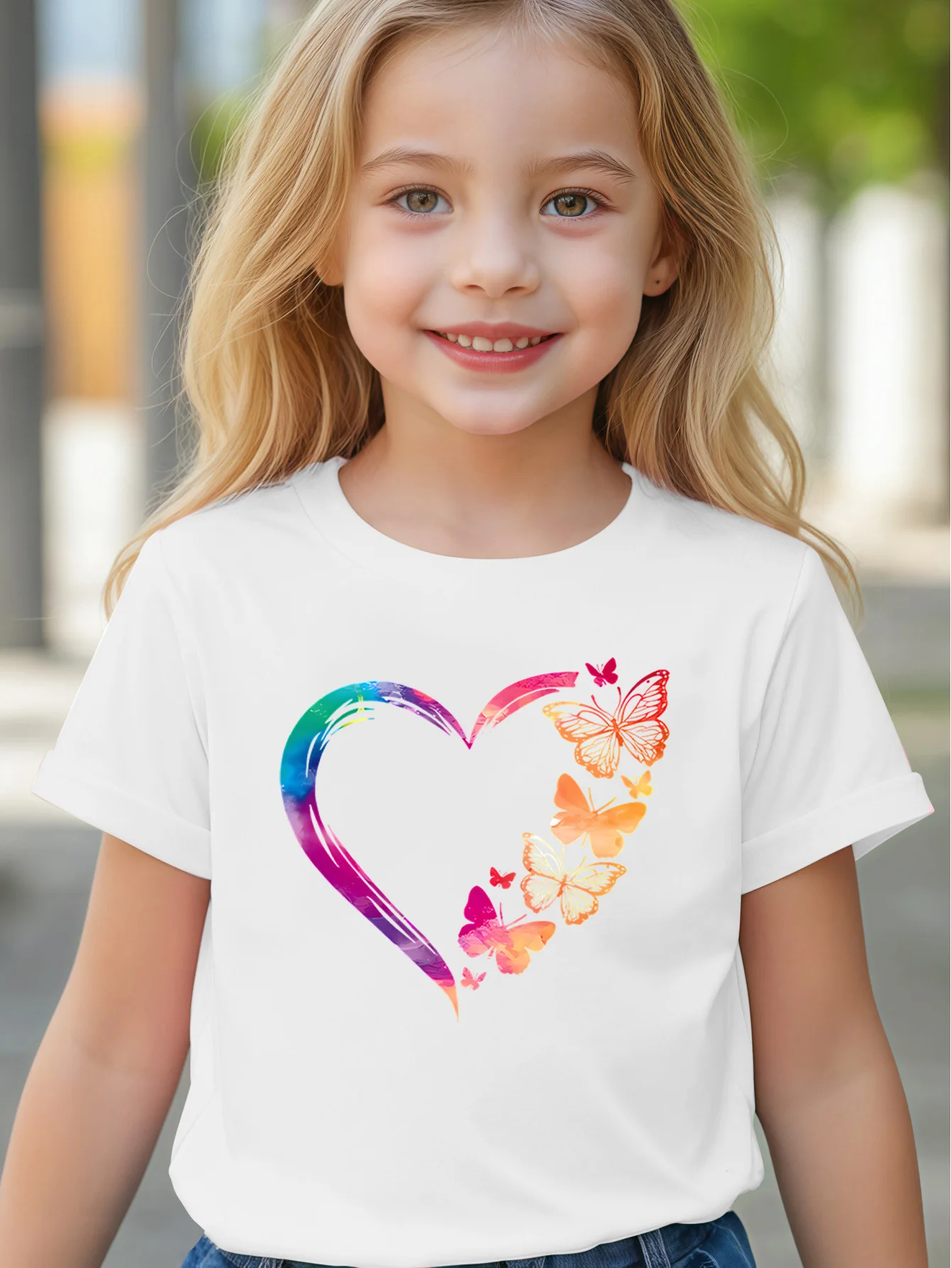 فراشة القلب طباعة الفتيات تي شيرت ملون القطن قصير الأكمام تي شيرت مضحك هدية الاطفال الملابس أزياء عارضة ملابس الاطفال #1