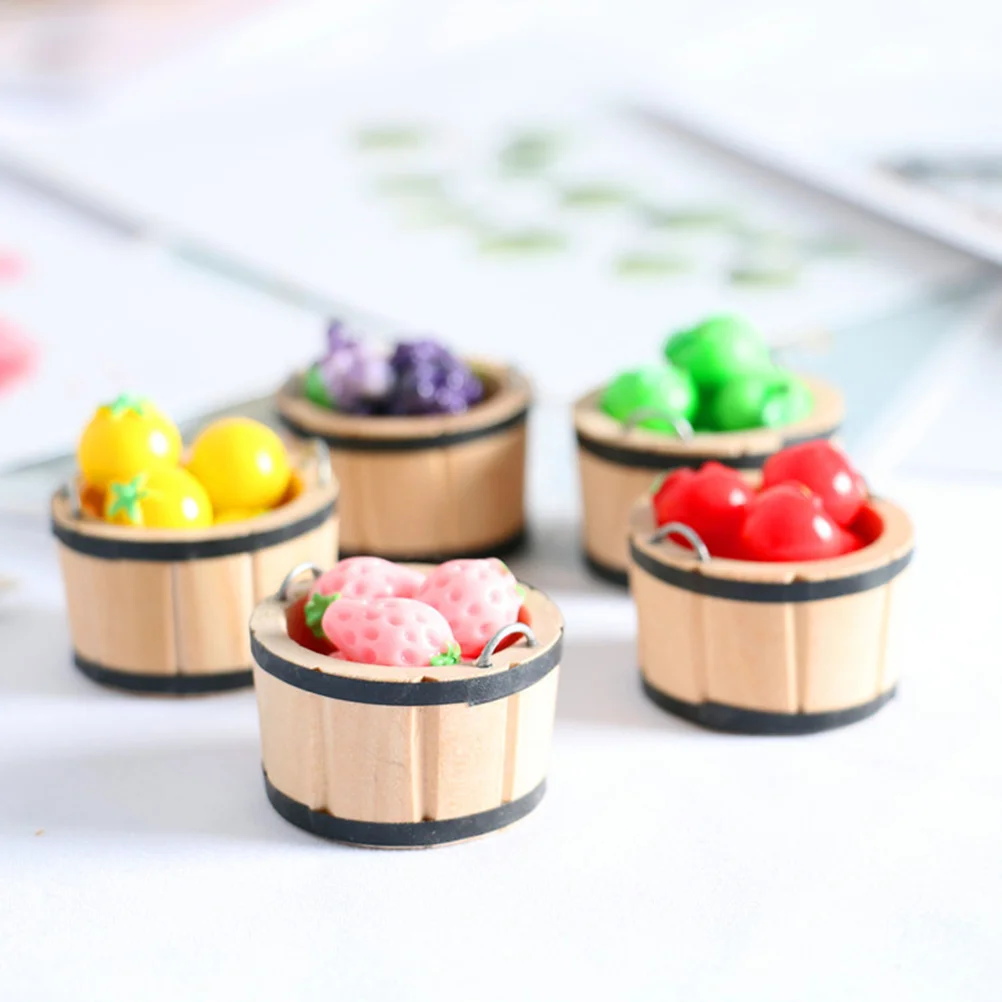 2 Pcs Household Log Color Wooden Barrel Decorate Buckets Toy Miniature Gardening