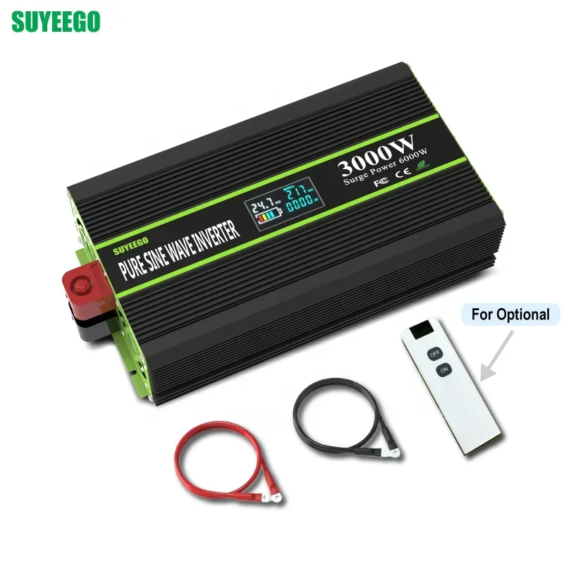 SUYEEGO Dc 24v To Ac 220V 3KW Pure Sine Wave Inverter 3000w EU Socket LCD Display Car Power Inverter Converter