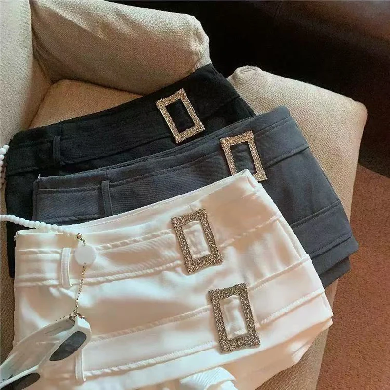 Fashion Double Belt Women Mini Skirts Y2K Streetwear Hot Girl Slim Hip Skirt Summer High Waist Anti Exposure Casual A Line Skirt