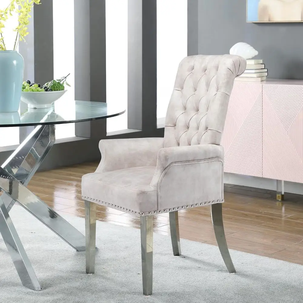 Luxurious Velvet Dining Chairs, ern Upholstered Tuted Dining Room Chairs, Armrests Dining Chairs with StainlSteel Leg or Kitchen