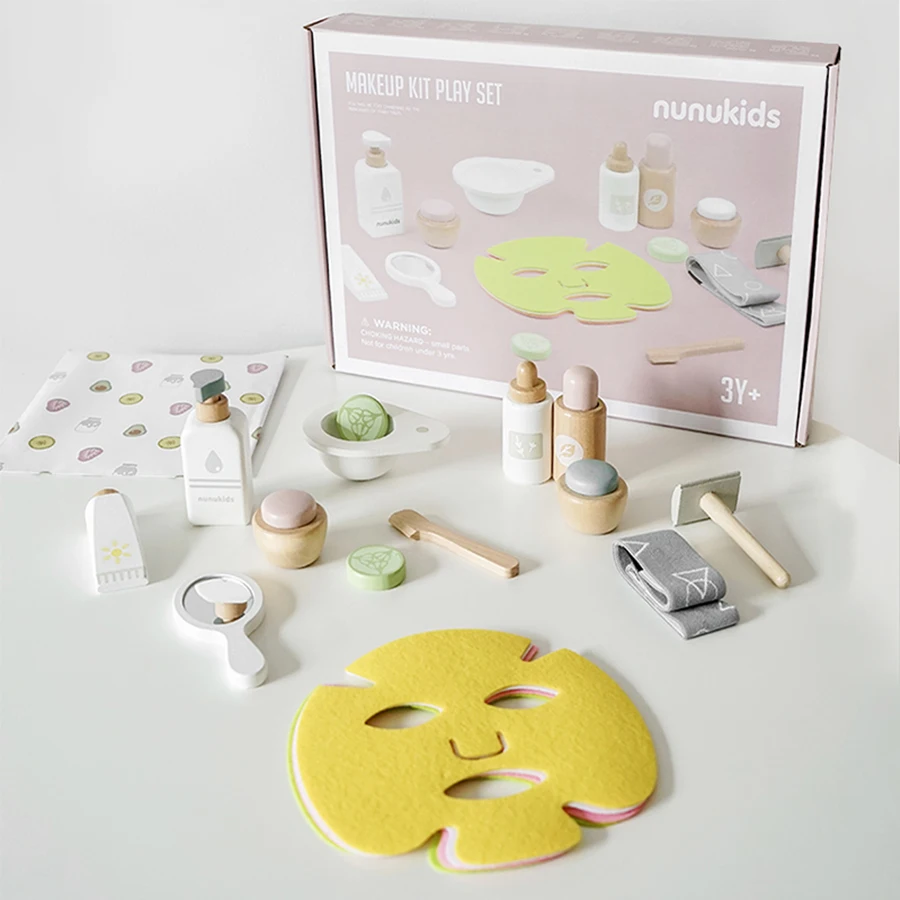 Holz Pretend Play Kinder Gesichtsmaske Make-Up Set Nachahmung Schönheit Mode Spielzeug Kosmetik Set Lernspielzeug für Mädchen Geschenk