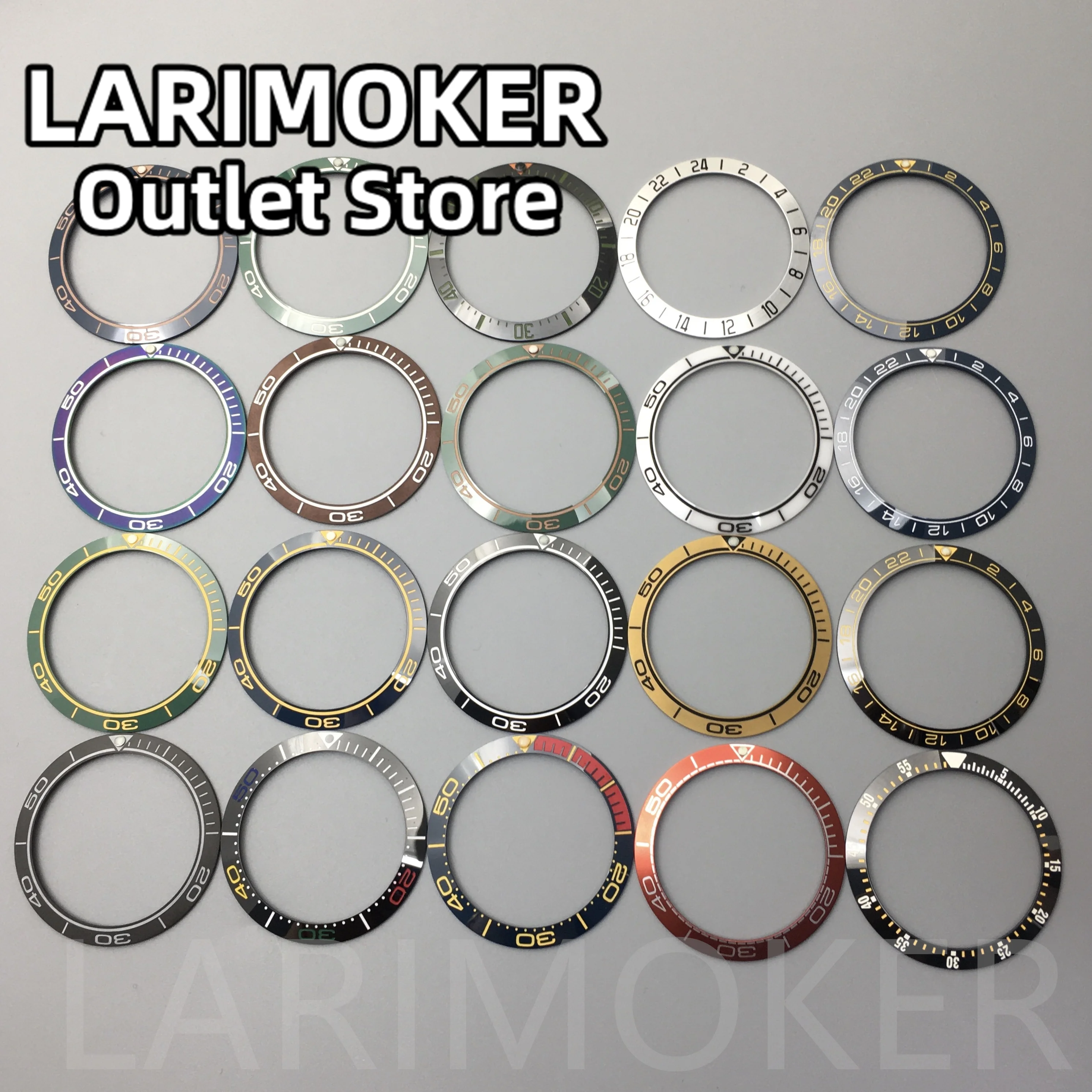 LARIMOKER 37.9mm High Quality Black Blue Green Brown Gold Red panels ceramic bezel watch parts fit 40mm watch case