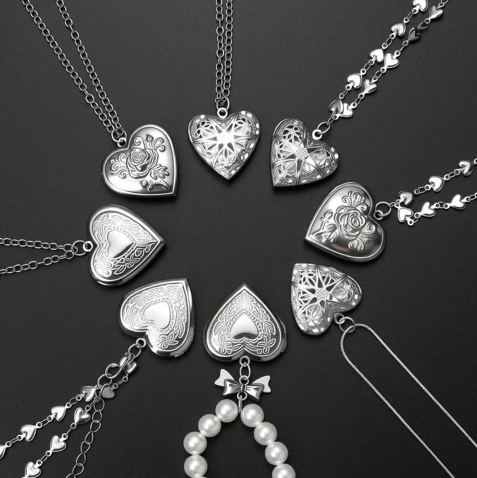 Herz-Medaillon-Anhänger für Damen, Gold- und Silberfarben, Edelstahl, Erinnerungs-Halskette für Frauen, Schmuck, Valentinstagsgeschenk