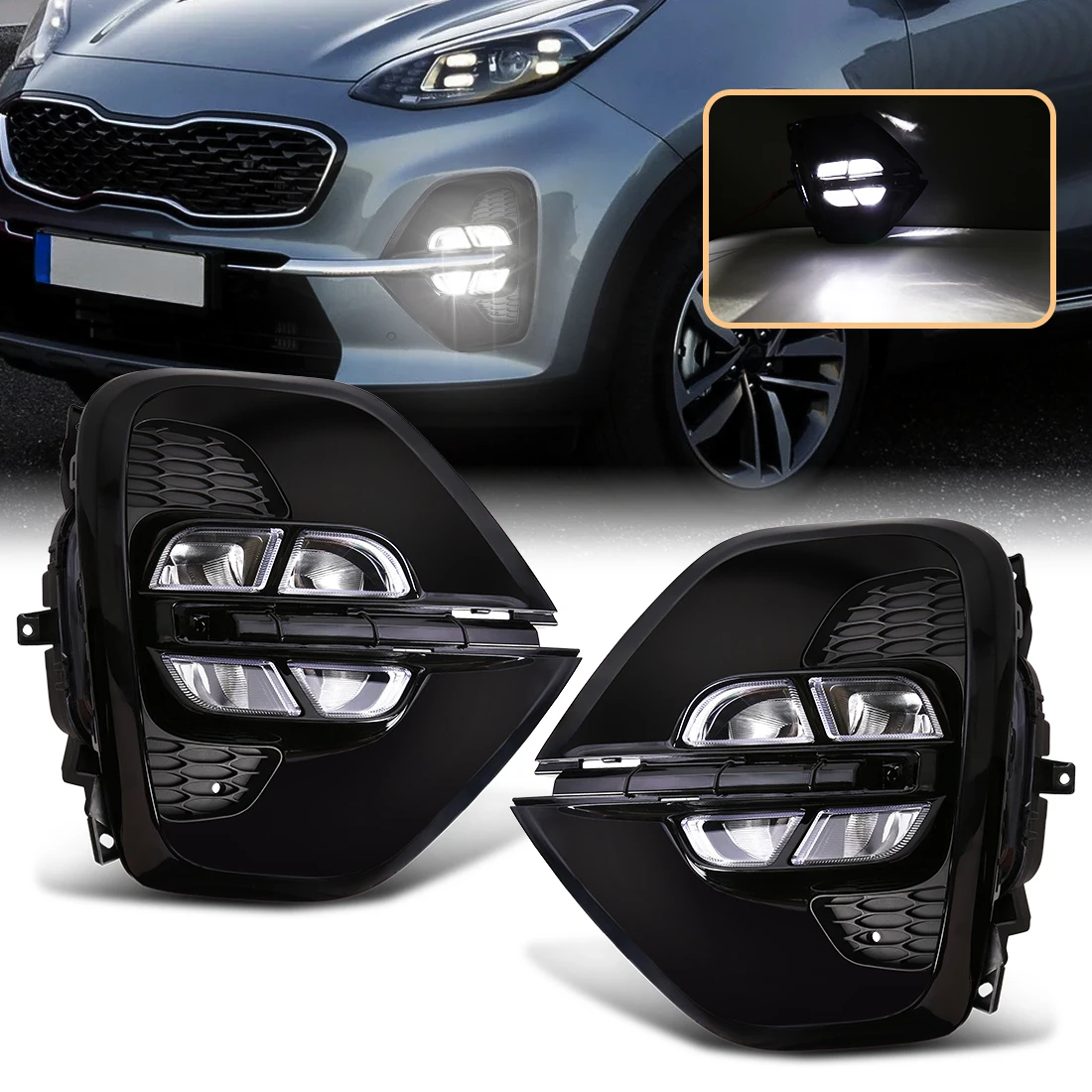 LED DRL For Kia Sportage KX5 2019 2020 US Asia Type Daytime Running Lights Car Fog Lamps White Daylights Front Bumper Headlights