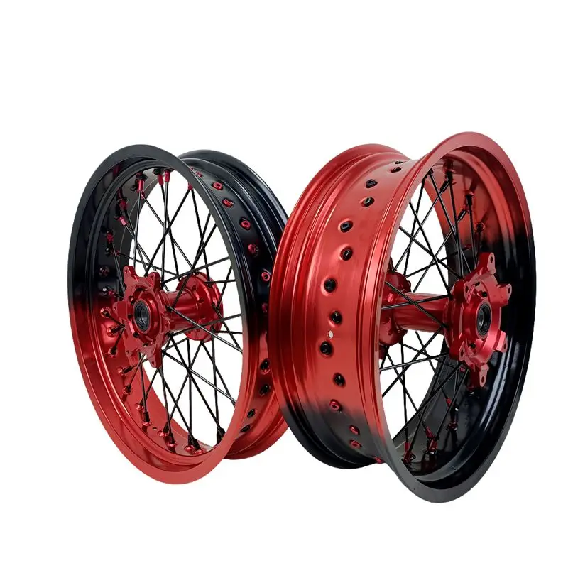 مكتبة ذكية تناسب EXC SXF 2003-2024 TE TC 2014-2024 17-3.5/5.0 مجموعة عجلات Supermoto ذات حافة سوداء وأحمر