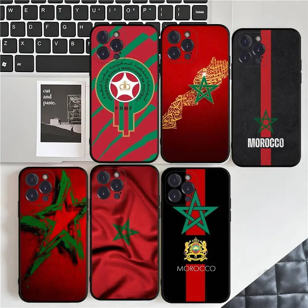 M-Morocco F-Flag Black Soft Phone Case For IPhone 16 15 14 13 11 12 17 Pro Max Mini Plus