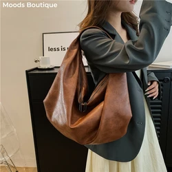 MOODS Vintage Shoulder Hobo Bags For Women Soft PU Leather Pure Color Large Capacity Shopping Totes 2024 Latest Fashion Handbags