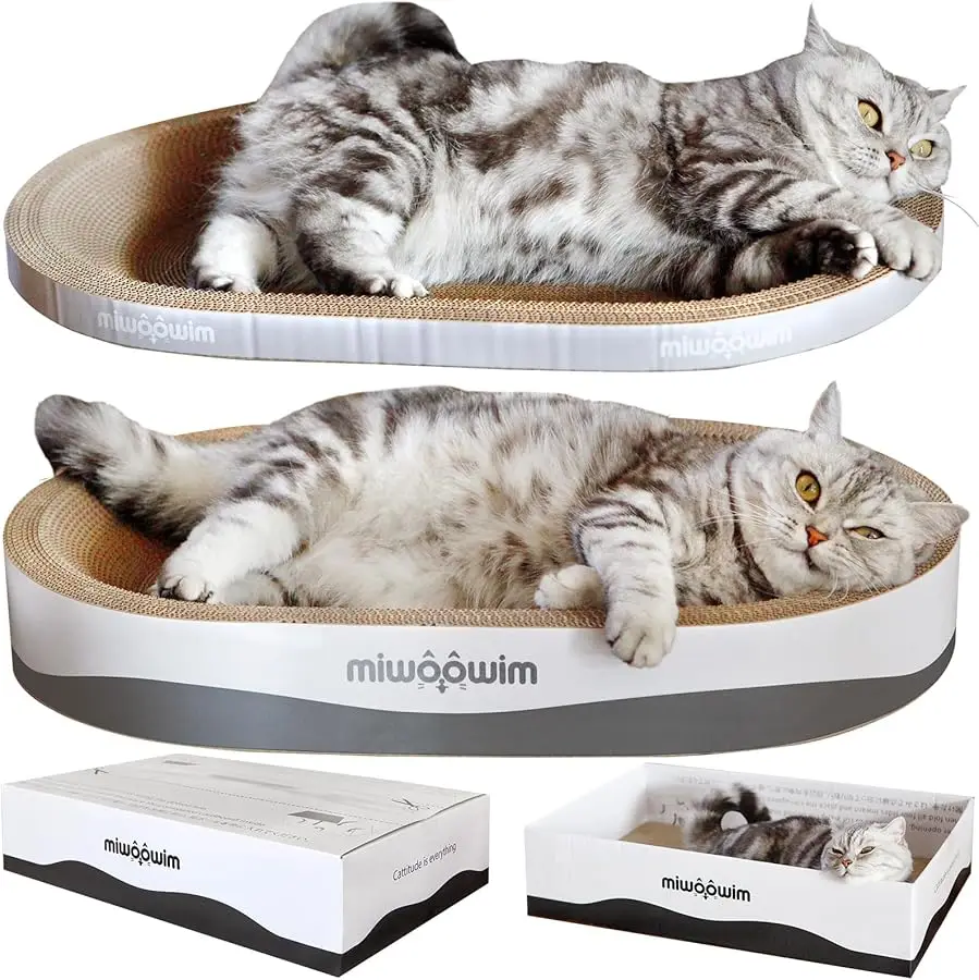 

3PCS 23.6 Inch Extra Large Cat Scratcher Bed,Big Cats Box with Corrugated Scratch Pad, Scratching Lounge Bed,Oval Shape Cat Scra