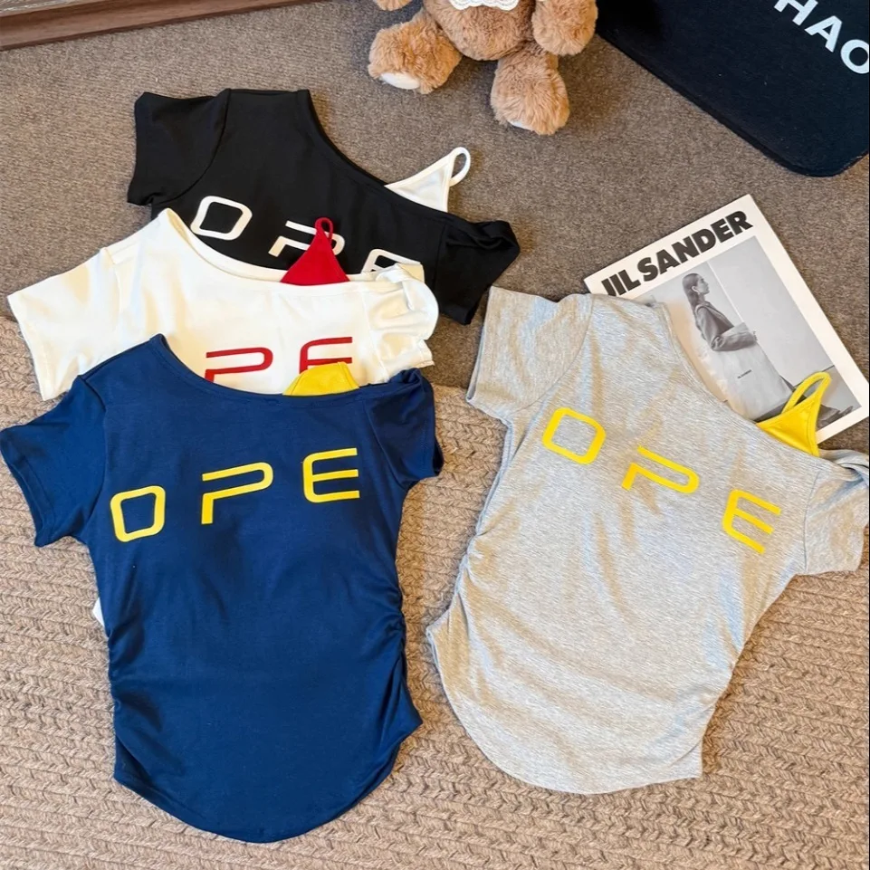 Estate New Sweet Spicy Or Sve T-shirt da donna Slim Fit Stampato Colore Blo Imbottito Pettorina Casual Miscela di cotone