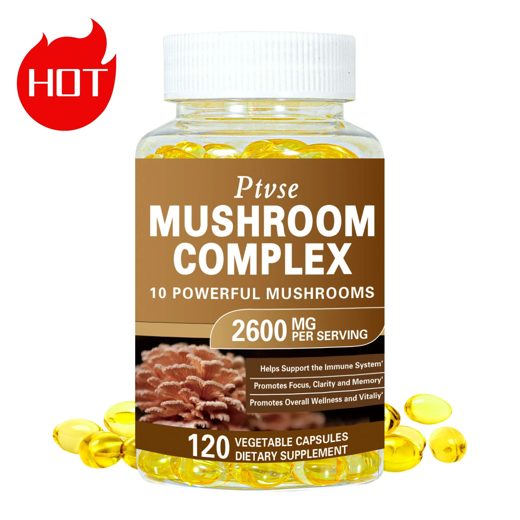 Vegan  Mushroom Complex Capsules with Lions Mane, Chaga, Reishi, Cordyceps For Men & Women Mood & Stress Dietary Supplement