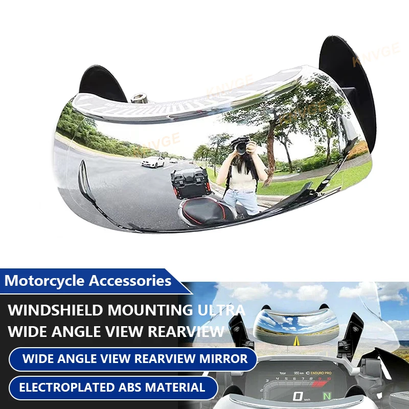 1PCS Windshield Mounting Ultra Wide Angle View Rearview Mirror For Motorcycle ATV High Definition Electroplated ABS Material