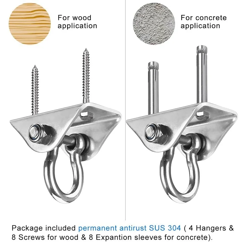 500kg Capacity Aerial Swing Hangers Ceiling Mount Hooks for Yoga Hammock Hanging Chair Sandbag Punching bag SUS304