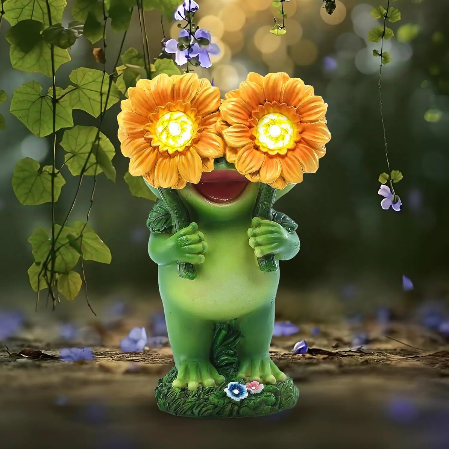 

Outdoor Garden Solar Statue Light, Garden solar frog statue decorative light, Resin solar funny frog holding sunflower statue light, for Yard Garden Patio Pathway Balcony Backyard Lawn Home Decor