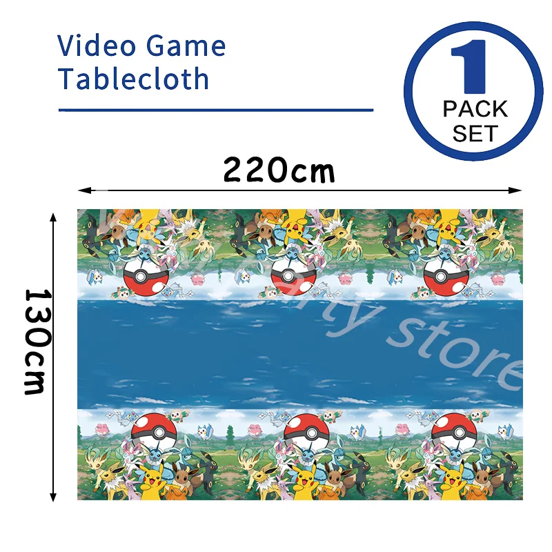 New Pokemon Tablecloth 130*220cm Table Cover Pikachu Birthday Decoration Cups Plates Baby Shower Happy Birthday Free Shipping