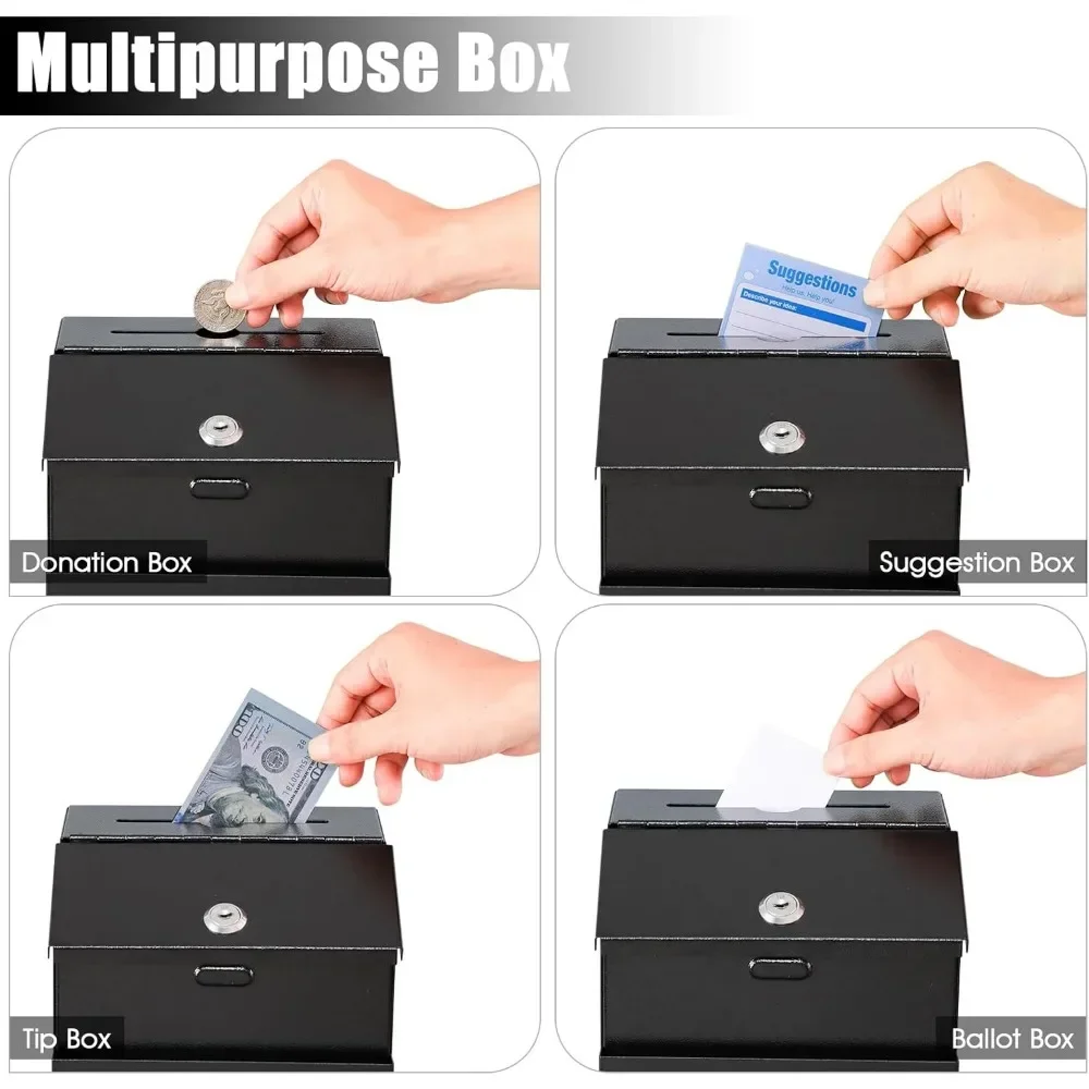 صندوق اقتراحات مع قفل و50 بطاقة تعليق مجانية، صندوق ألعاب معدني مثبت على الحائط، 8 ارتفاع × 5.7 عرض × 7 لتر،