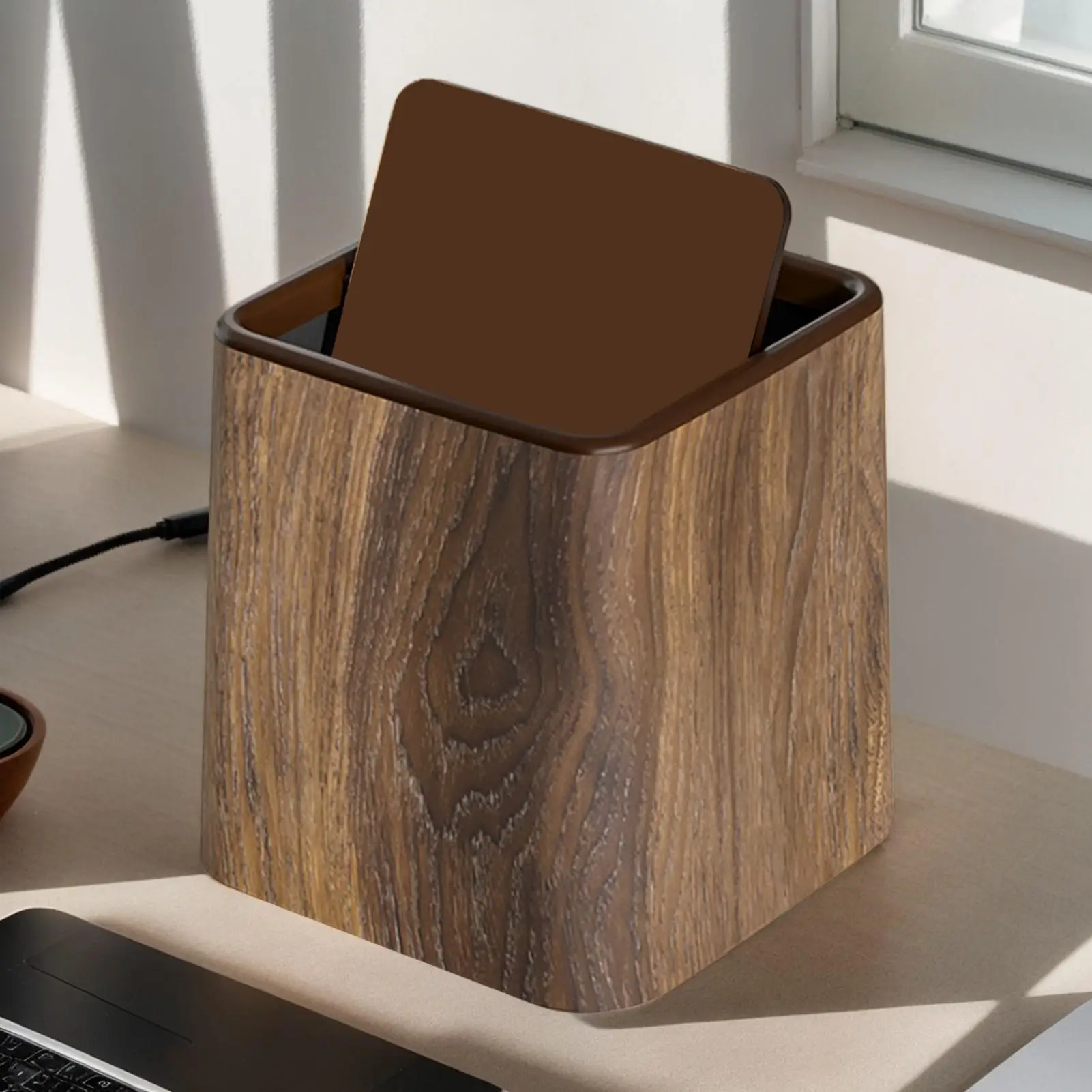 Bedroom Garbage Can Small Trash Bin Desk Decor Dustbin with Lid Space-Saving Storage Container Desktop Accessories for Bedroom