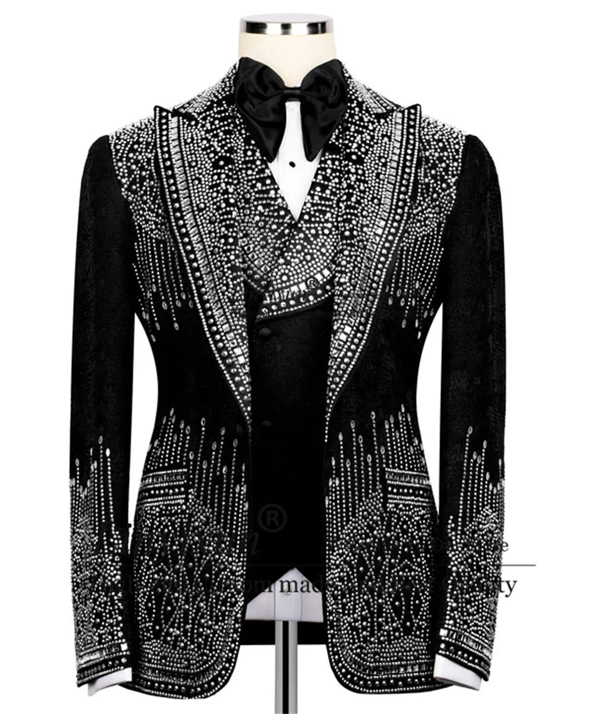 

Luxury Stone Embroidery Men Suit With Pant Jacquard Groom Wedding Tuxedos Customized Costume Homme 3 Pieces Sets Prom Blazers
