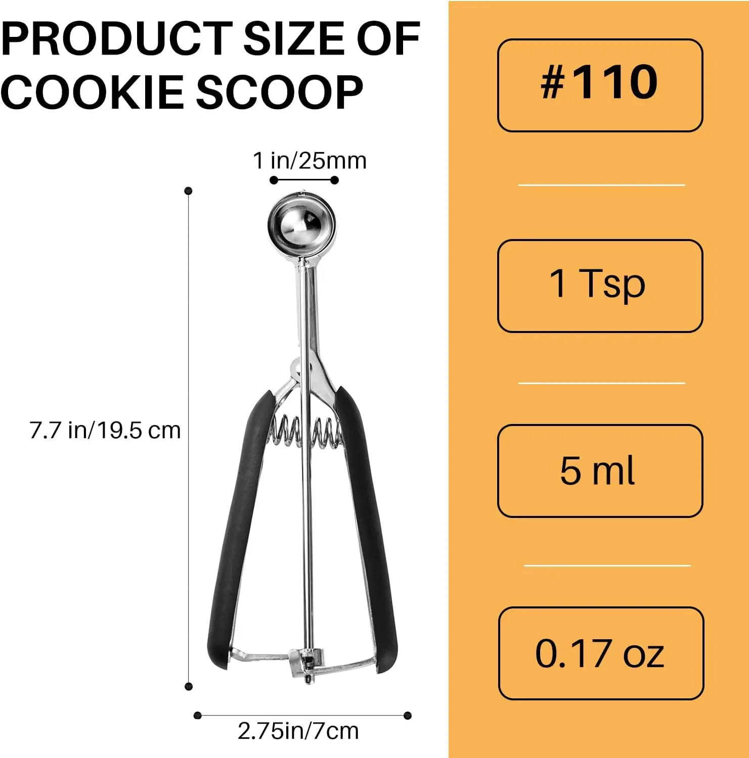 Mini Cookie Scoop, 1 Tsp, Non-Slip Grip, For Cookies, Melon, Ice Cream.