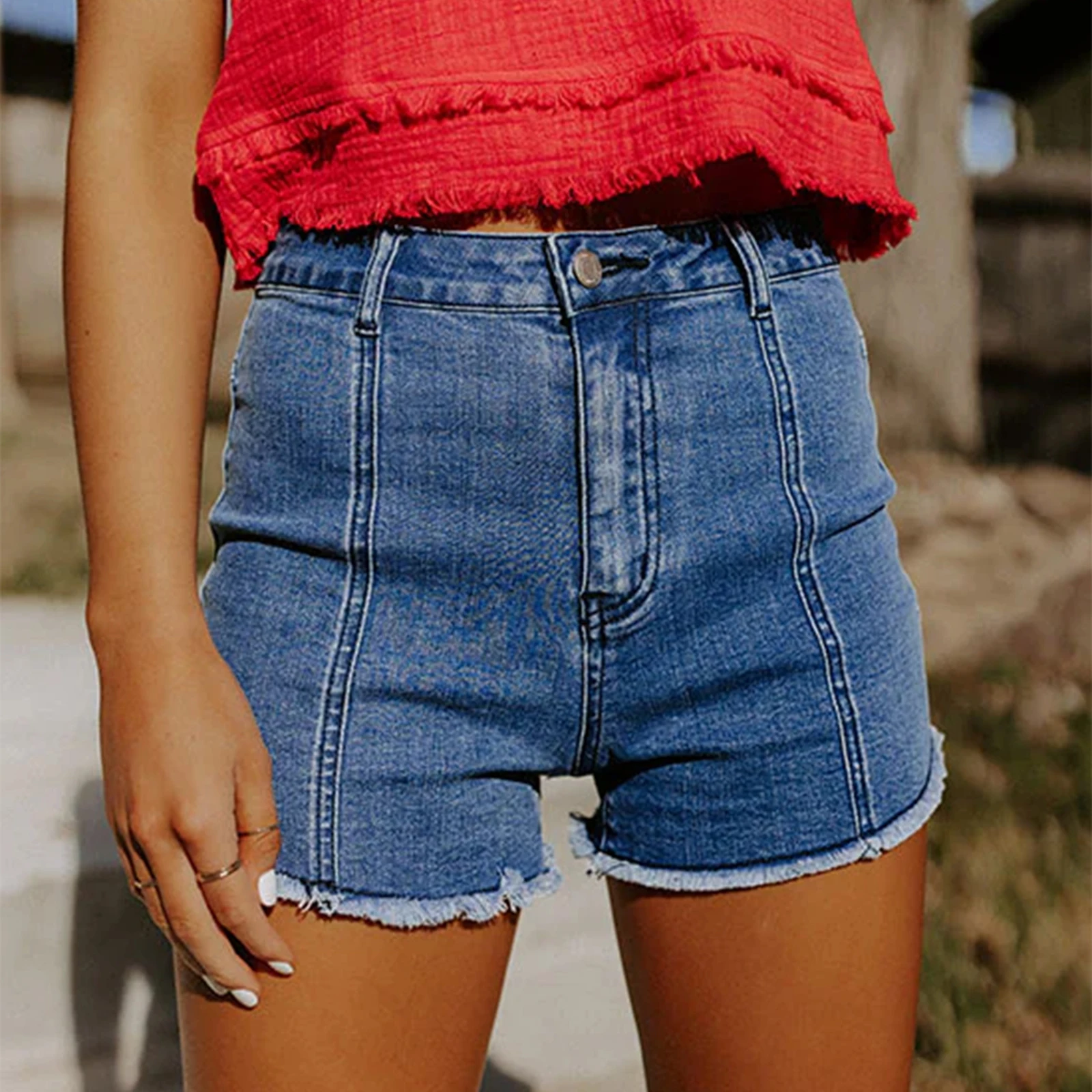 Y2k-pantalones cortos vaqueros de retales de estrellas Vintage para mujer, pantalones cortos vaqueros estéticos Grunge Harajuku con dobladillo ceñido a media cintura, ropa de calle