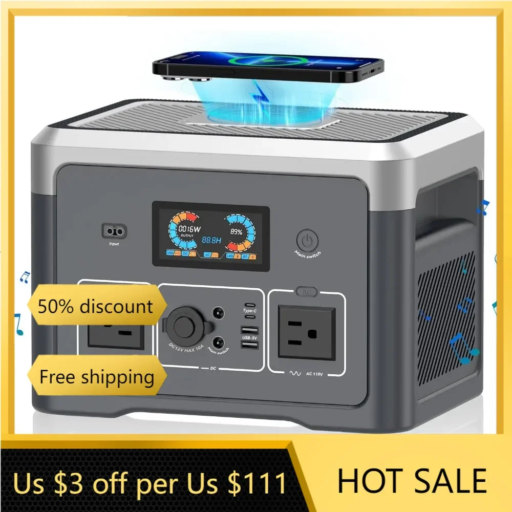 

Portable Power Station 600W(1800W peak),665.6Wh LiFePO4 Battery,Solar Power Station with 110 AC Outlets,UPS Function,Home Backup