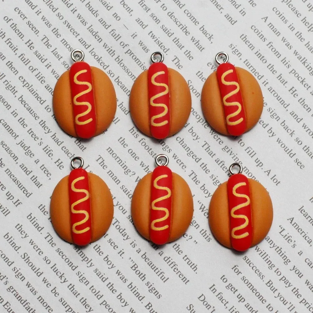 Mini Fake Food Resin Charms 10Pcs Ham Sausage Hot Dog Burger Pendants DIY Accessories For Earrings Necklaces Keychain Making view 6