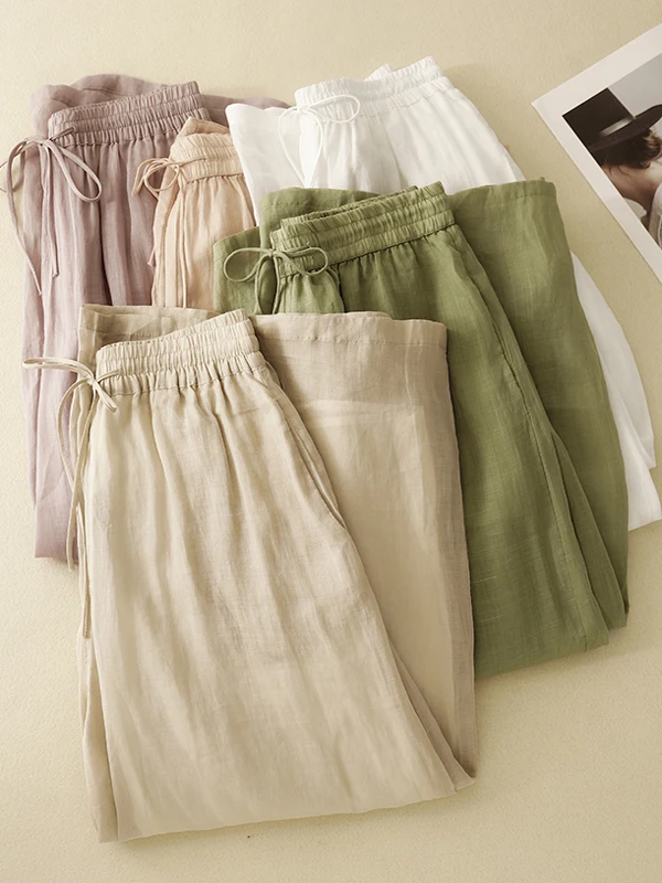 بنطلون واسع الساق بطبقتين للنساء بخصر مطاطي مريح ومتعدد الاستخدامات وفضفاض لموسم الربيع بخصر عالٍ