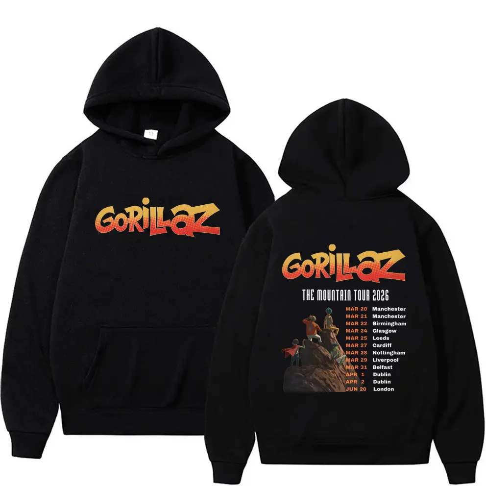 

Rock Band Gorillaz The Mountain Tour 2026 Hoodie Men Women Hip Hop Fashion Oversized Streetwear Male Vintage Pullover Hoodies