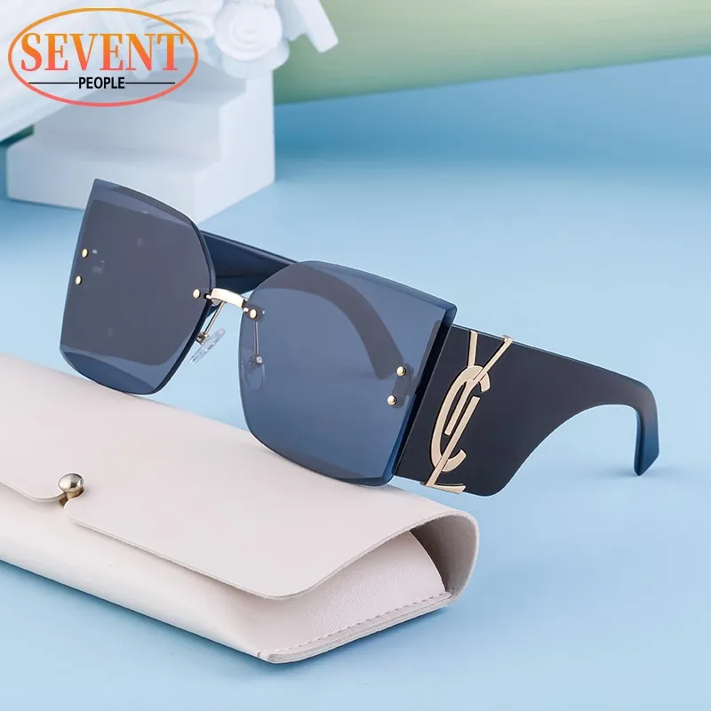 Rimless Cat Eye Sunglasses Women 2023 Luxury Brand Designer Oversized Cateye Sun Glasses For Female Fashion Frameless Sunglass