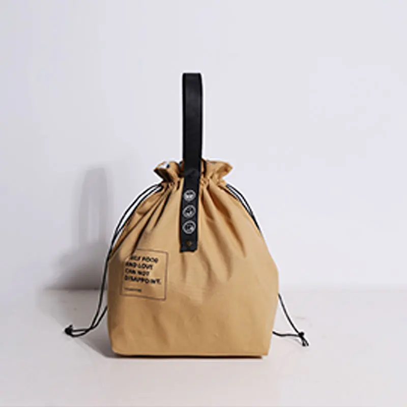 1pc Simple Binding Mouth Webbing Insulated Lunch Bag Japanese Cotton And Linen Industrial Style Canvas Picnic Lunch Bag