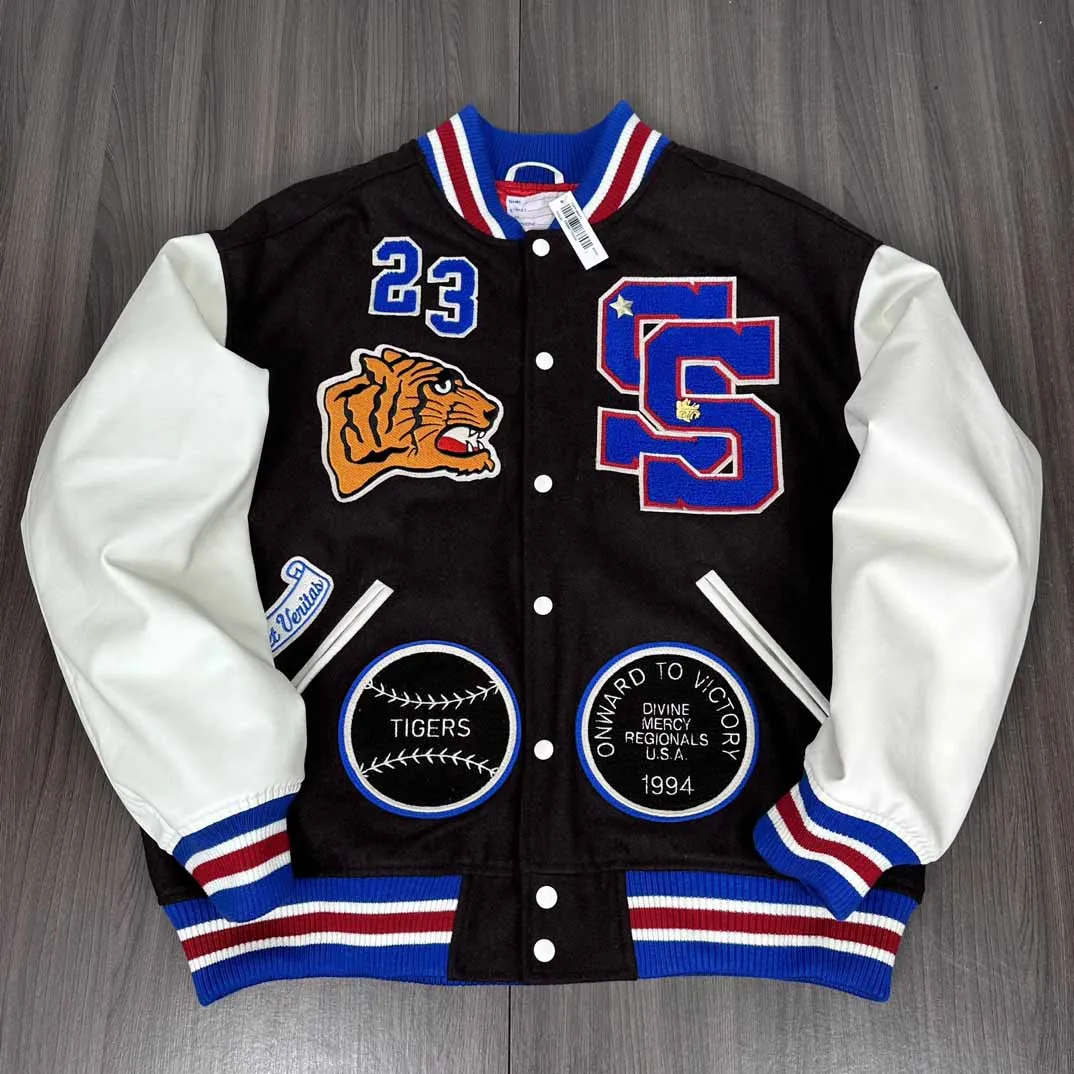 23FW Embroidery Tiger Patched Women Men Baseball Jacket Coat Hiphop Woolen Men Jackets