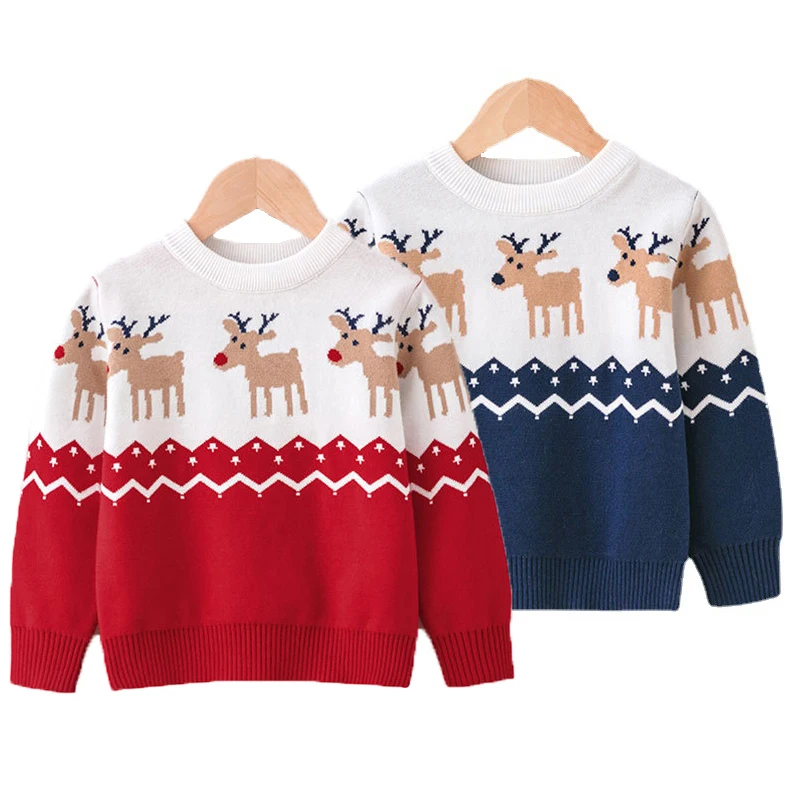 

Boys Autumn Winter Sweater 2-6T Children's Christmas Deer Pullover Sweater Girls Cotton Bottoming Sweater