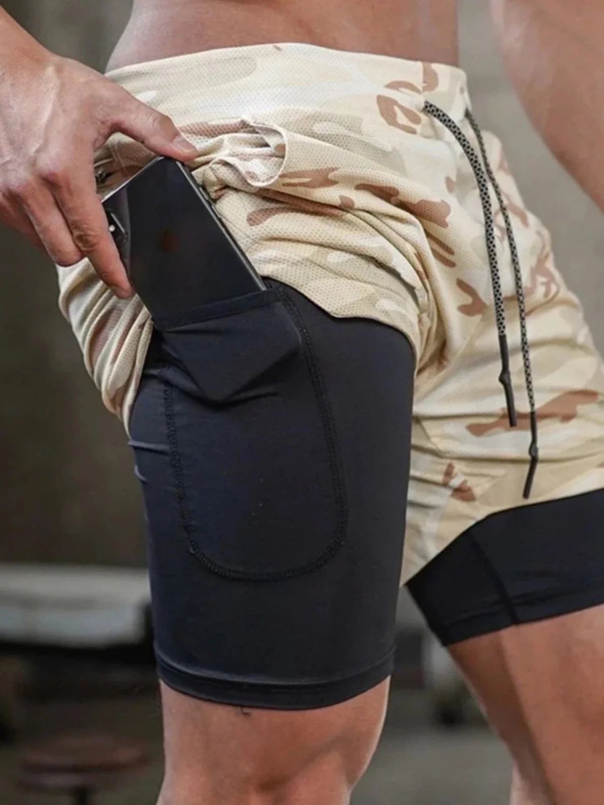 

Loose Fit Multket Double Layer orts for Men Casual Spor Trousers Straight Leg Five Inches Length Youthful Sle